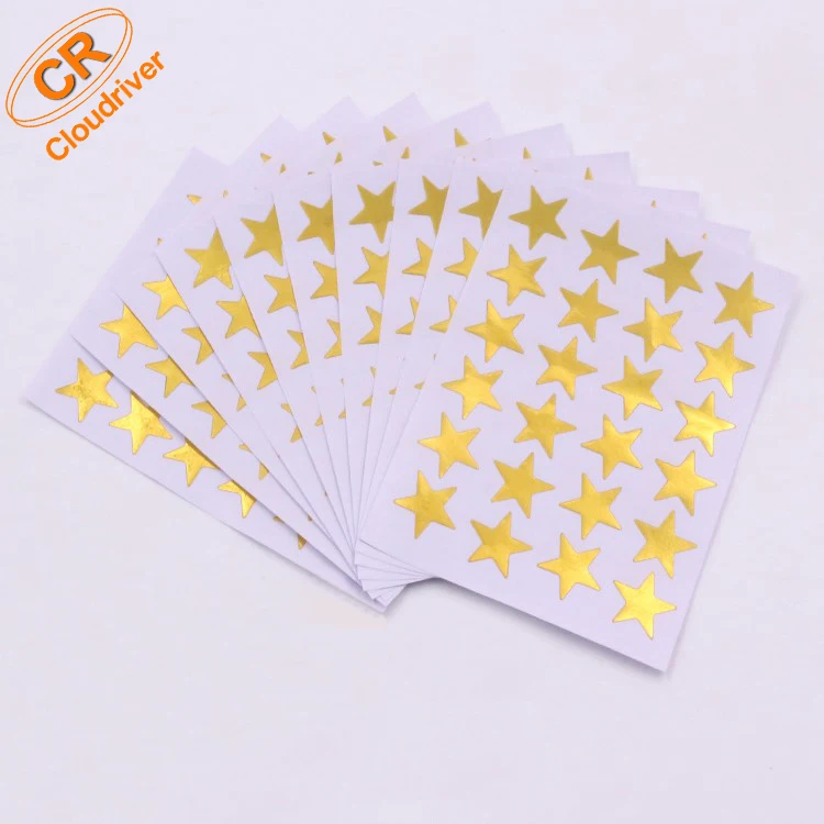 Custom Star Moon Shaped Gold Foil Stamping Sticker Reward Labels Hot Stamping Foiled Sticker Icons