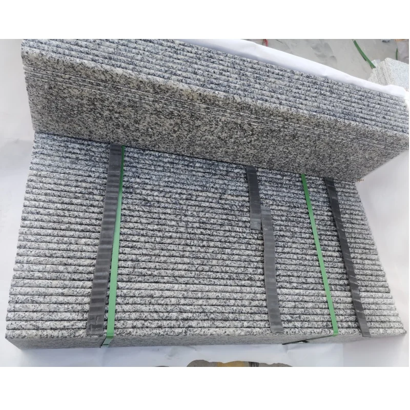 China natural grey granite G602 stair steps 112X28X2 cm with Polished surface,one long side bullnose,3 anti-slip grooves