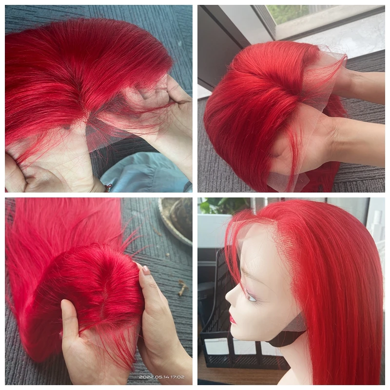 Cherry Red Lace Front Human Hair Wigs with Baby Hair Brazilian Real 13x4 Red Body Wave Lace Front Wigs Baby Hair Bleached Knots