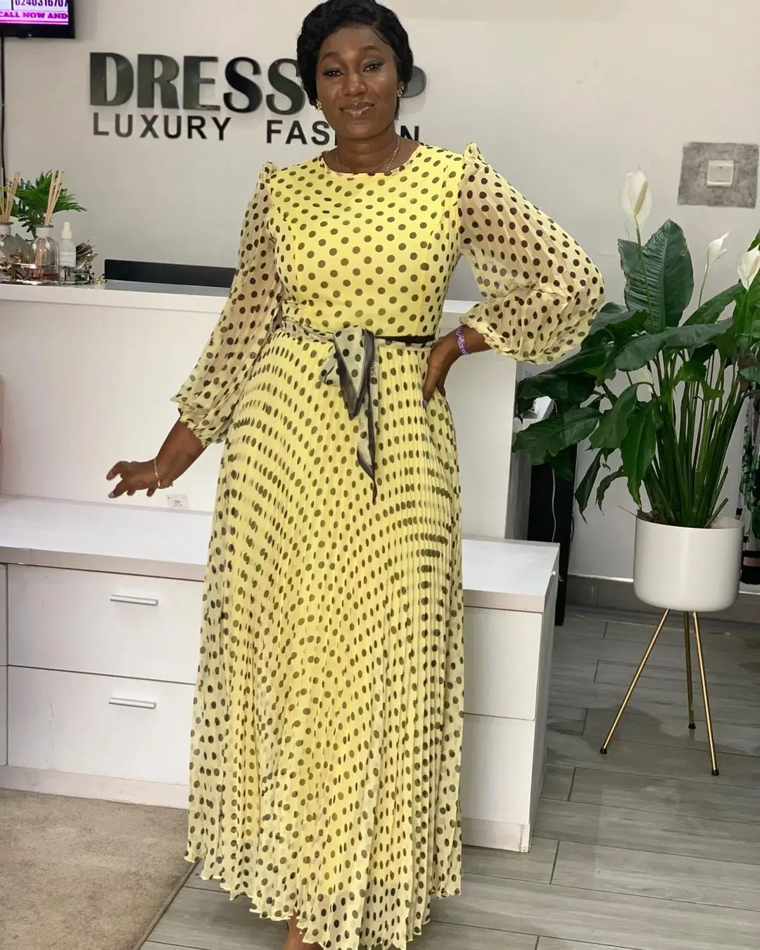 Formal Ladies Office Dresses Polka Dot Vintage Autumn Women Winter Apparel Midi Floral Long Sleeve Beautiful Mini Dress