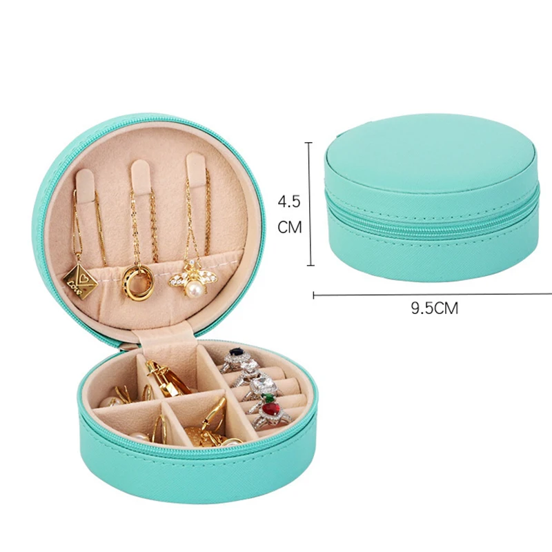 Small Custom Logo Gift Jewellery Organizer Velvet Storage Leather Travel Jewelry Case Round Jewel Boxes