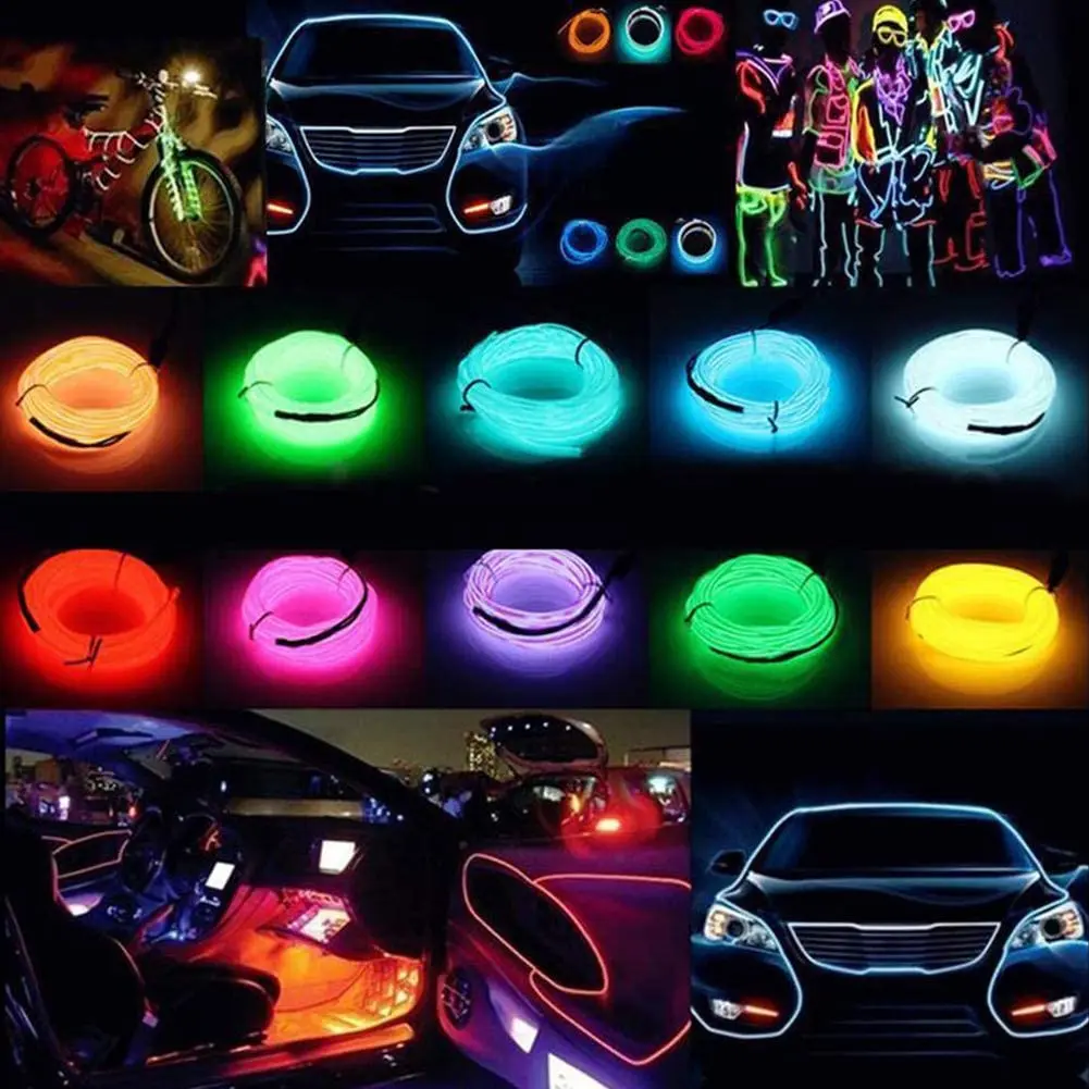 EL Car Styling Cold Light Ambience Lamp Line Car Lights Neon Car LED RGB Neon Interior Atmosphere Light Strip
