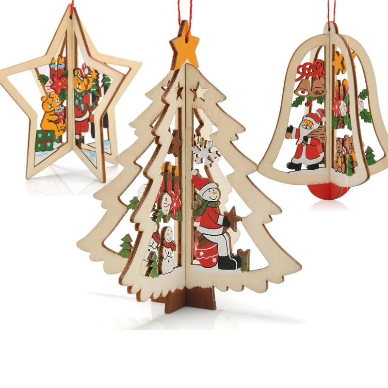 Laser-cut wood Christmas Tree decoration pendant 2D 3D home crafts