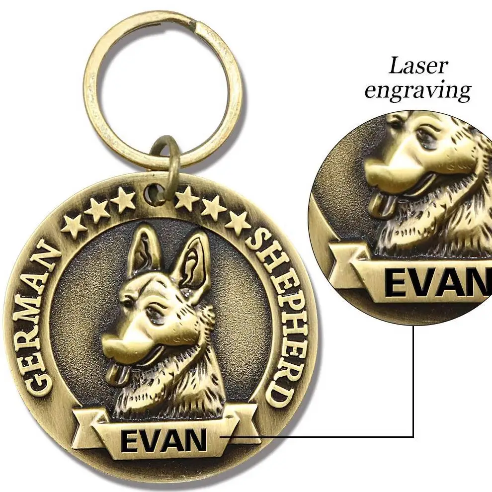 Customized Copper Bronze 3D Pet Collar Pendant ID Front Back Laser Engraving High-Relief Dog Metal Neck Choker Label s