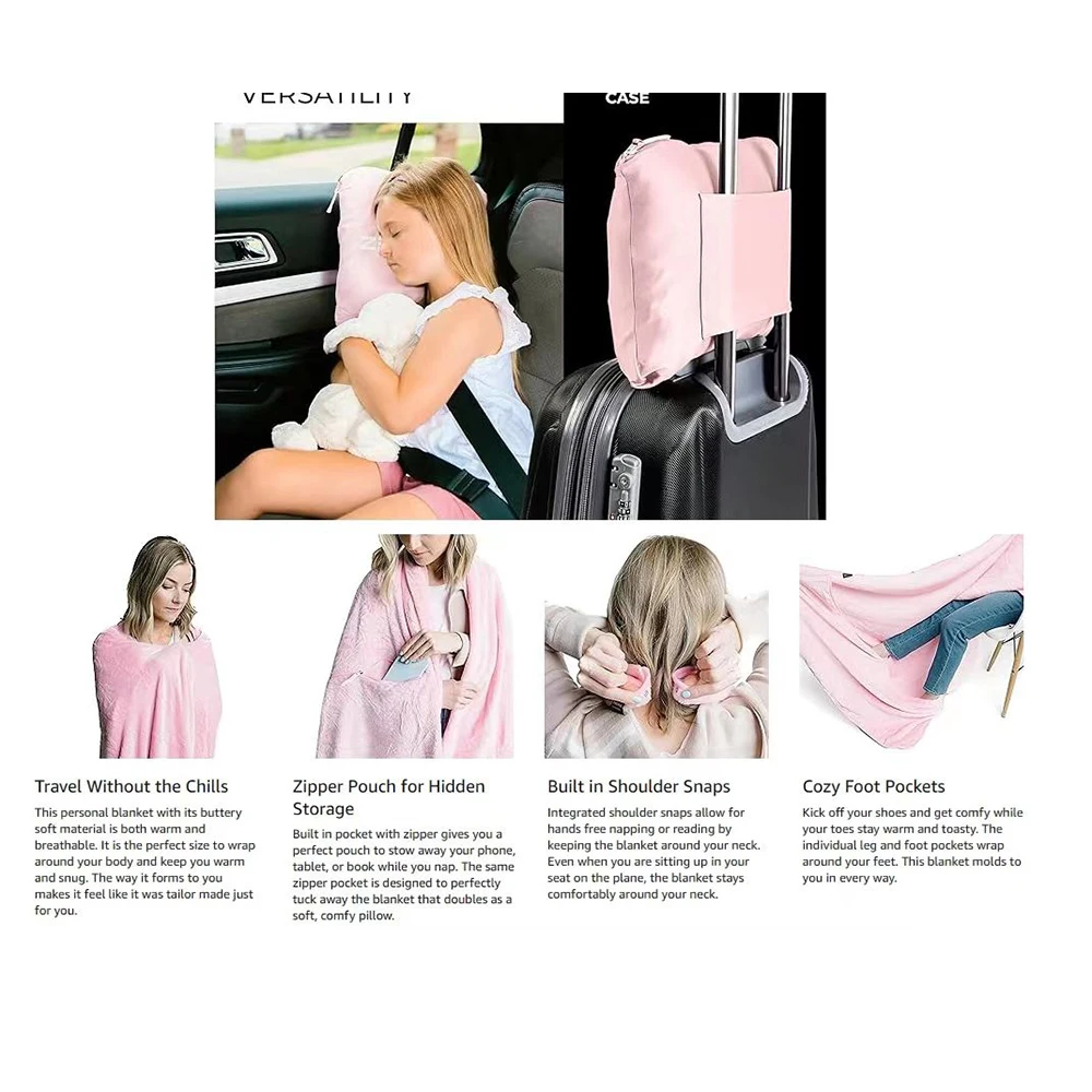 Wholesale factory cheap price Good Quality Warm Soft 2 in 1 Flannel Fleece travel blanket airplane