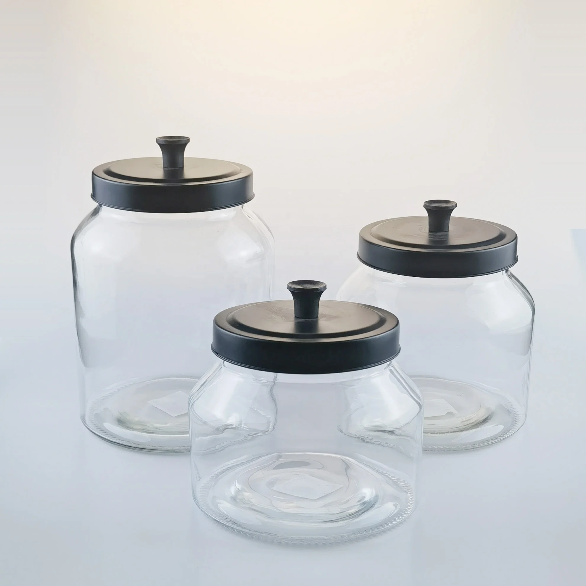 Housewares Big Glass Round Storage Jar with Black Lid