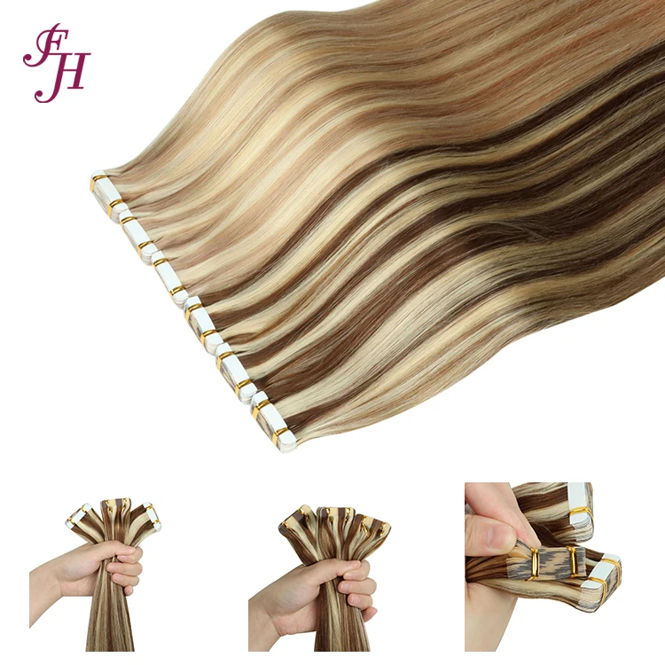 FH tape in hair extensions 100human hair highlight virgin 100% natural raw indian hair tape in extension