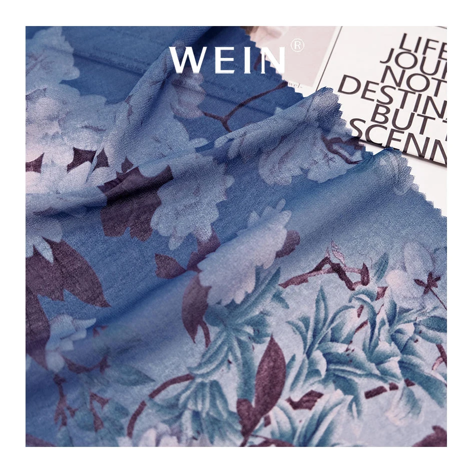 WI-A08 fabrics wholesale tejidos textiles 75D pearl printed fabric pure chiffon dress material for clothing