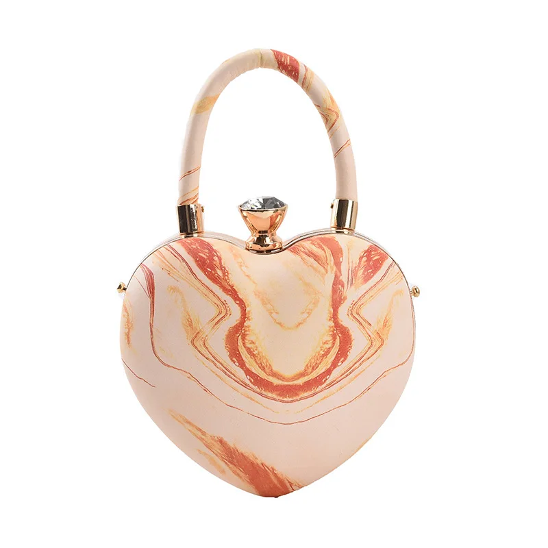 Wholesale ladies peach heart lipstick fashion deinner bag dazzle color single shoulder bag luxury evening clutch bags for women