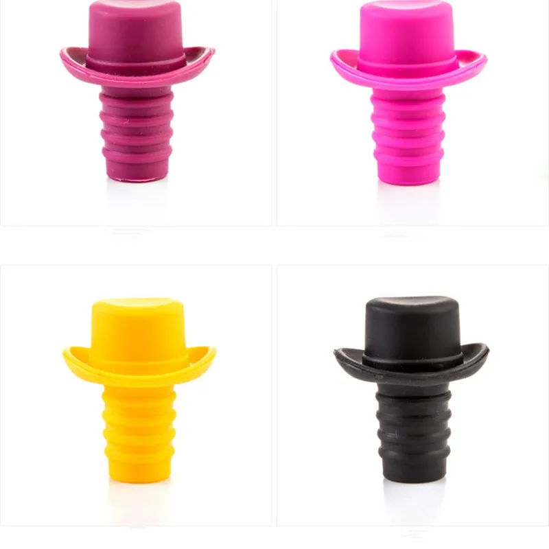 BPA Free Good Quality Hat Shaped Silicone Wine Bottle Stopper with Ccrew Threaded Cork