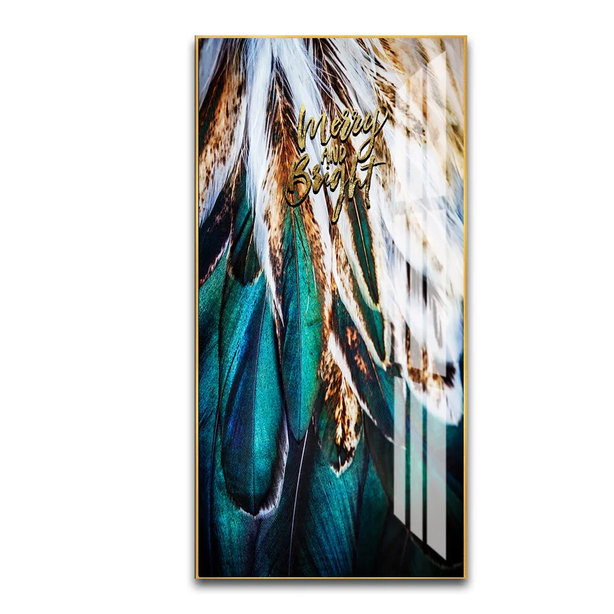 Wholesale Framed Wall Art Premium Feather decorative picture Artwork Crystal Porcelain Painting For Living Room