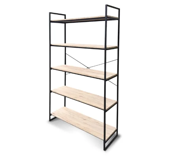 Widely used vintage quality black metal shelf with wooden layers