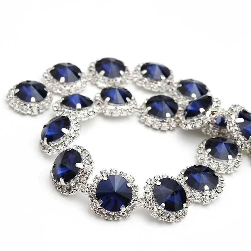 Lucky factory  rivoli rhinestone chains rhinestones cup chains   flower crystal chains with rivoli stone  for  decoration