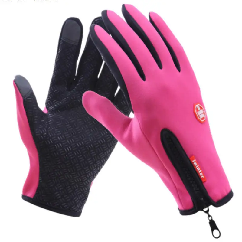 Cycling zipper sports winter windproof warm fleece mountaineering ski gloves