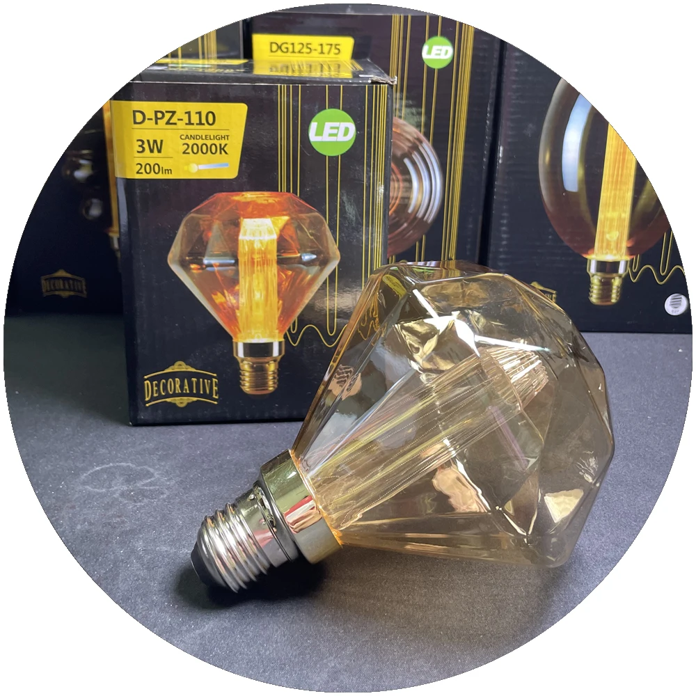 filament 2000k 200lm warm white diamond shape decoration vintage home edison lamp e27 3w gold color light bulb led light