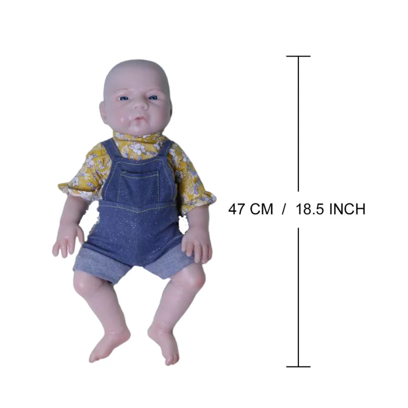 18.5inch Real Reborn Doll Baby Silicone Body(boy) Newborn Baby Lifelike Painted Skin With Pacifier bottle and outfit for gifts