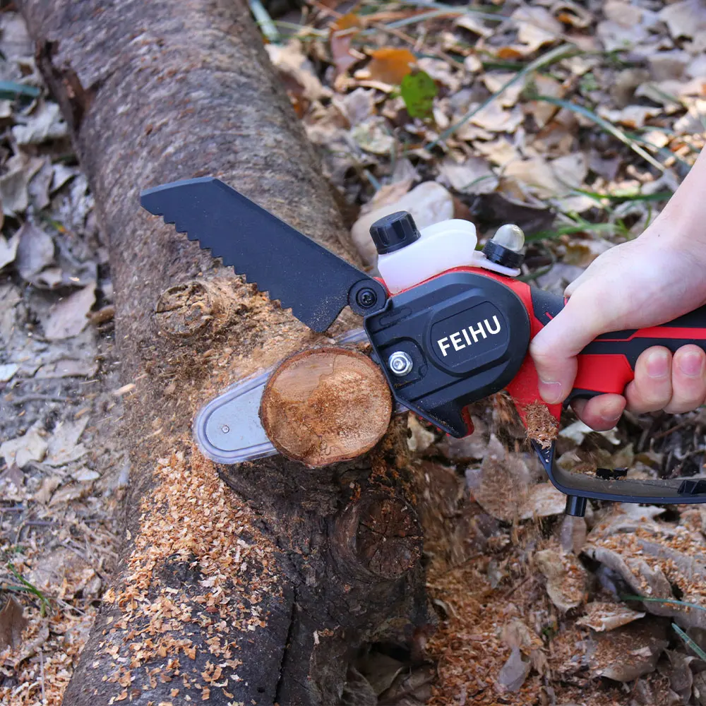 4 Inch Cordless Power Chainsaw Saws Portable Electric Chainsaw Pruning Shears Chainsaw for Courtyard Tree Branch Wood Cutting