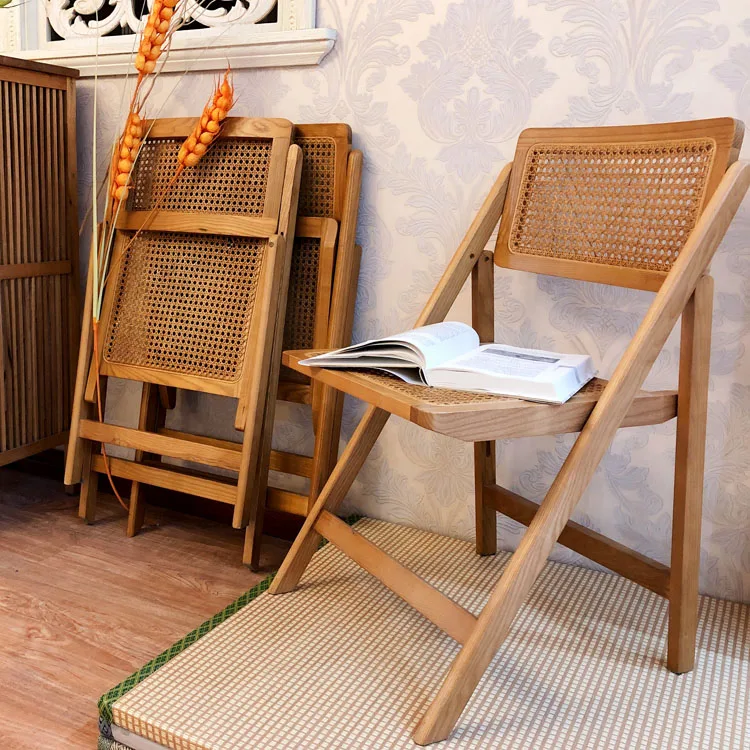 Excellent quality low price Living Room Cane Rattan Wicker Solid Wooden Folding chair