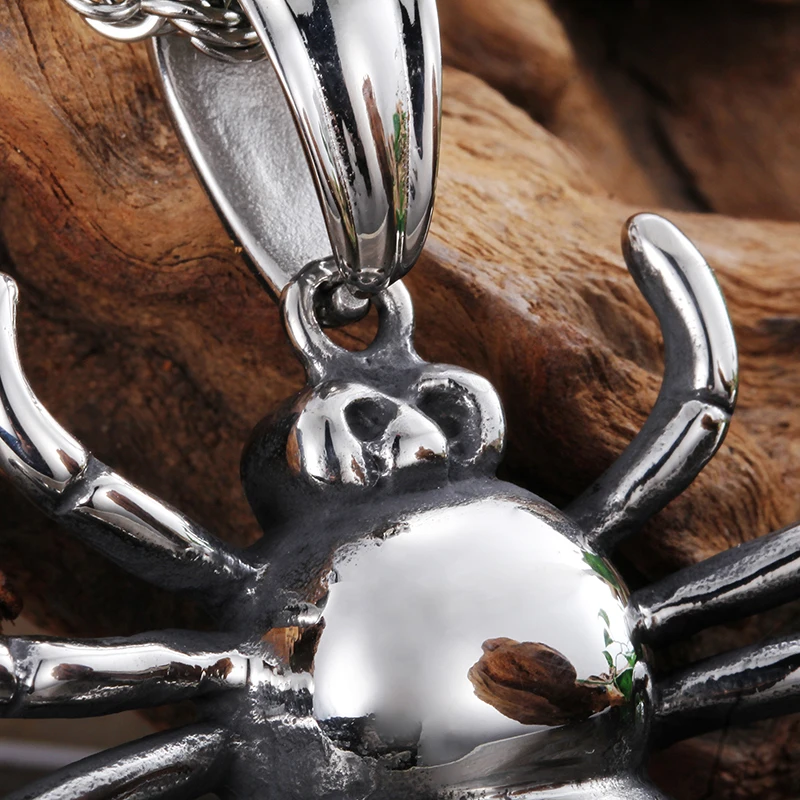 KALEN Silver Flashing Stainless Steel Vintage Halloween Jewelry Nordic Spider Pendant Necklace