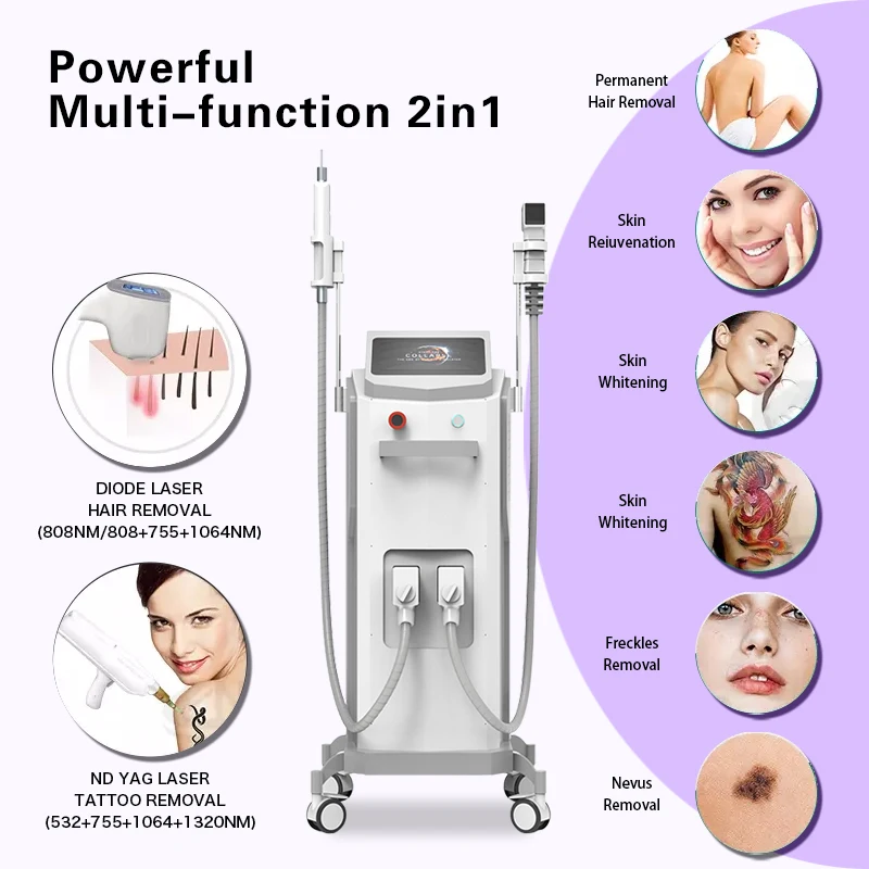 2 In 1 808 Diode Laser Hair Removal And 532 755 1064nm Nd Yad Picosecond Tattoo Remove Machine