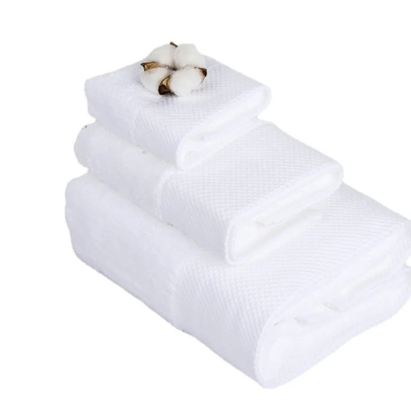 Factory Customizable White Cotton Bath Towel Set Embroidered Terry Face Hand Towel for Hotels Travel Bath Use