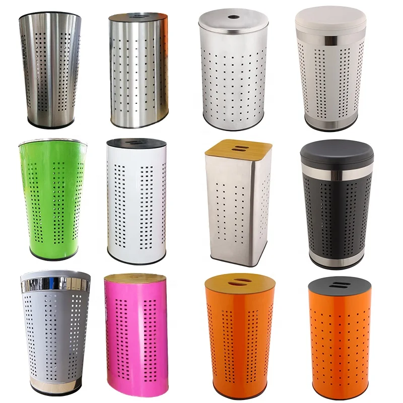 Industrial Stainless Steel Laundry Hamper Laundry Bin Laundry Basket Lid Washroom Bathroom Storage Dirty Clothes Bin