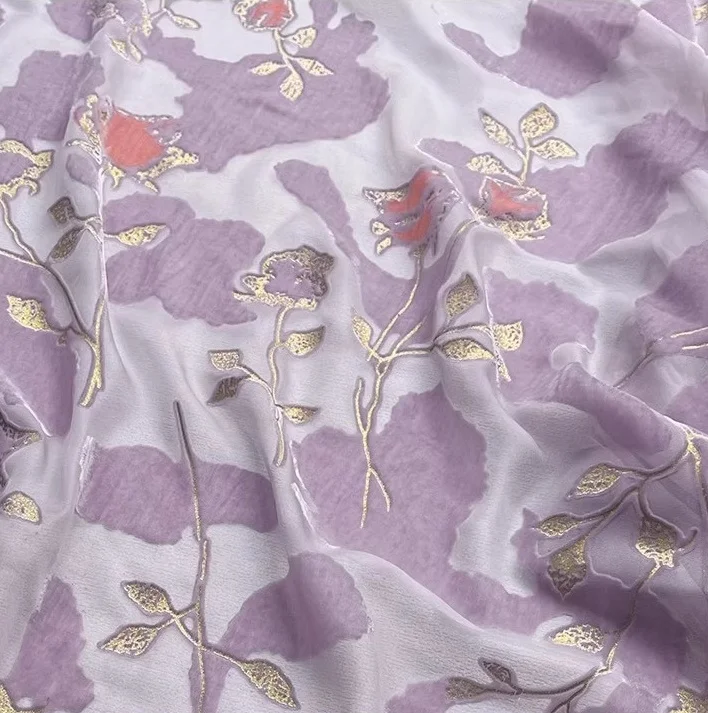 100% Mulberry Silk 10mm Back Ground Viscose Burn Out Printed Chinese Velvet Fabric Manufacturer Nice Looking Designs
