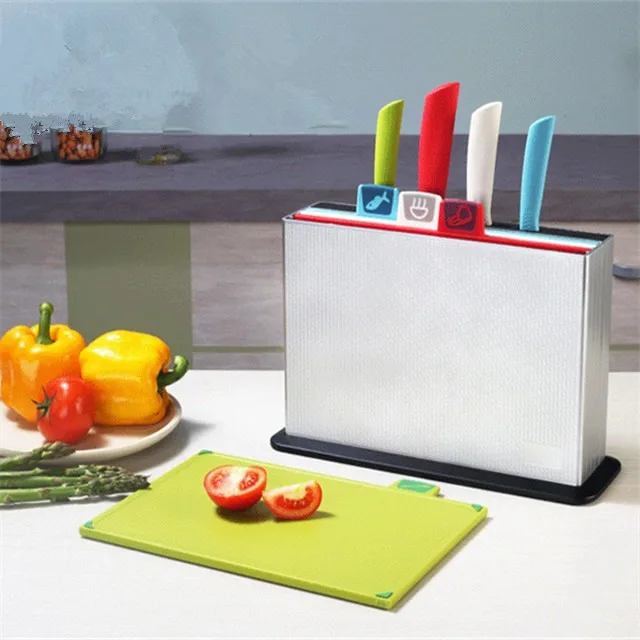 amazing gadgets kitchen accessories plastic color coded index chopping cutting board with knife set