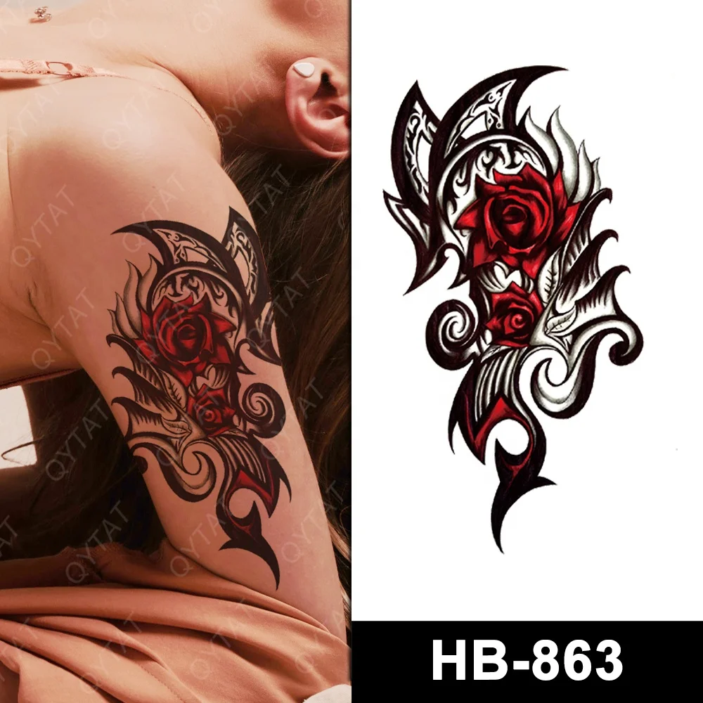 Popular Water Transfer Beautiful Temporary Colourful Ink Printing Flower Rose Tribal Tattoos