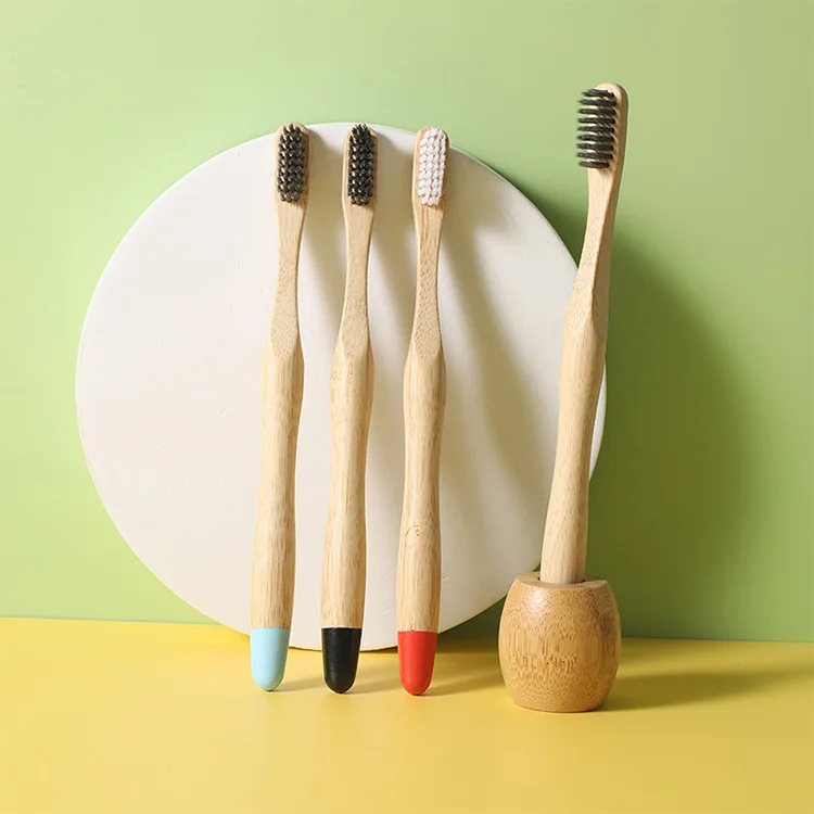 Ergonomic Gourd Handle Zero Waste Biodegradable Bulk Wooden Tooth Brush Travel Kit Bamboo Toothbrushes for Kids & Toddlers Adult