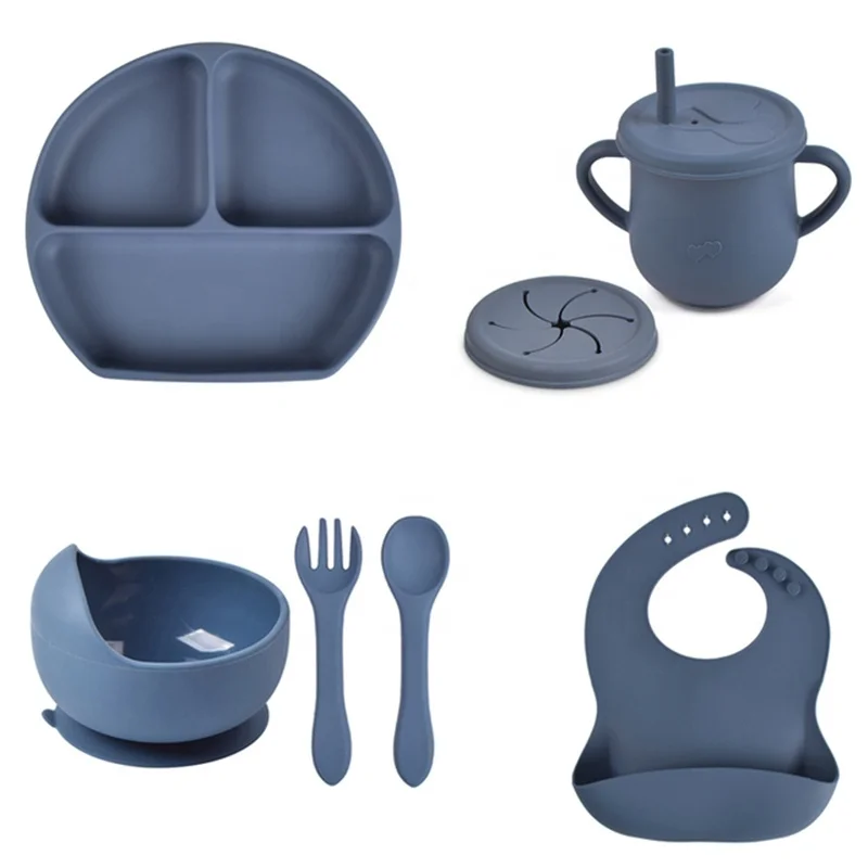 Manufacturing BPA Free 7PCS Baby Eating Set Bowl Plate Baby Dinnerware Weaning Silicone Feeding Set For Baby Girl