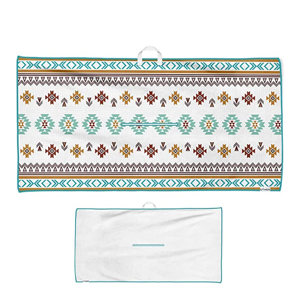 Пользовательский логотип, большой размер, цифровая печать, полоса, микрофибра, вафельное плетение, полотенце для гольфа с втулкой и зажимом