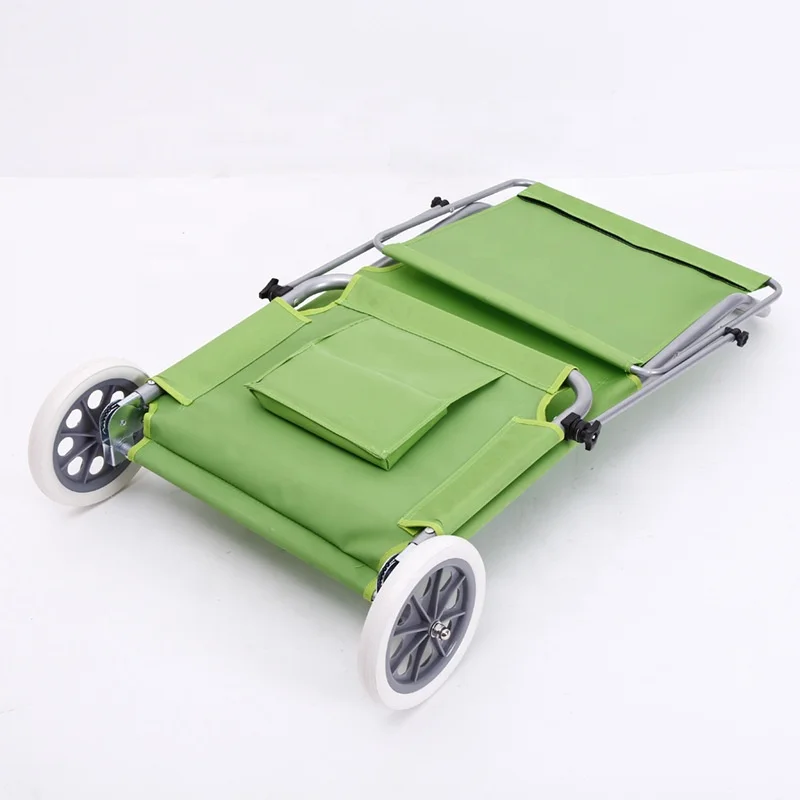 Outdoor camping aluminum lounge summer vacation Folding convenient Beach Chair with wheel canopy 600D oxford bed
