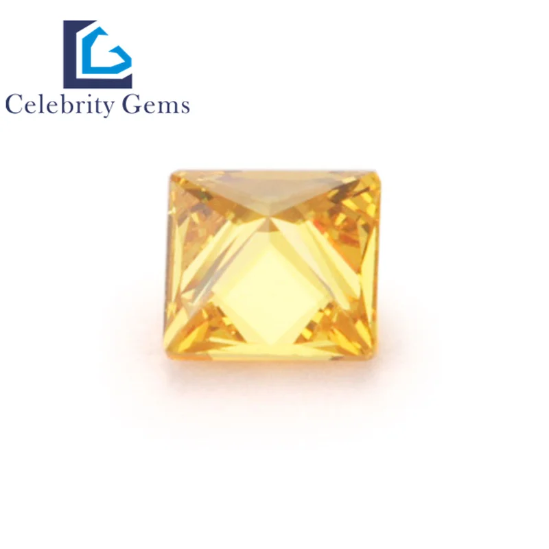 Celebrity Gems Hot Selling Diamond  3A Quality Square Shape 1.5mm 10mm Size Yellow Cubic Zirconia Loose Gemstone CZ