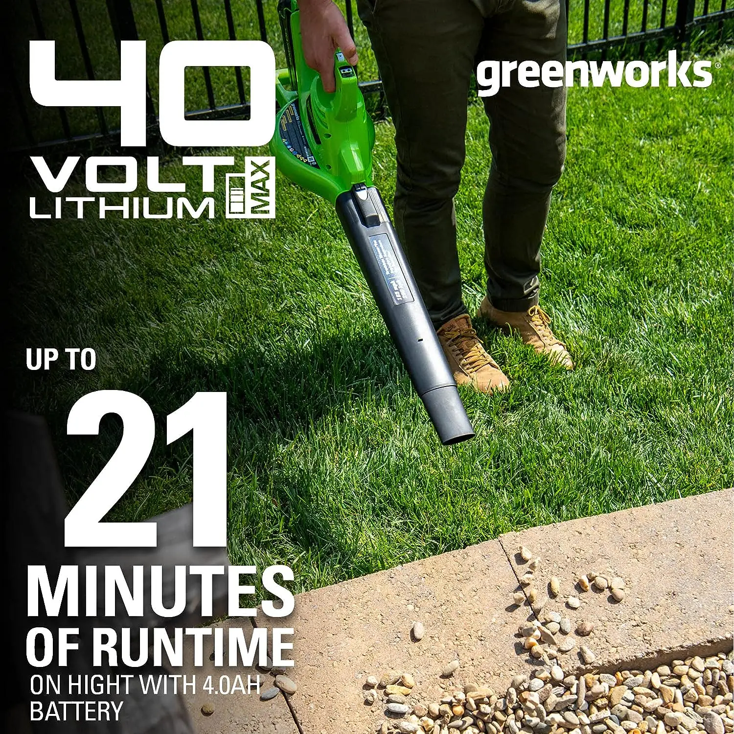 Greenworks 40V 185 MPH 340 CFM Cordless Brushless Leaf Blower Vacuum with 4.0Ah Battery and Charger