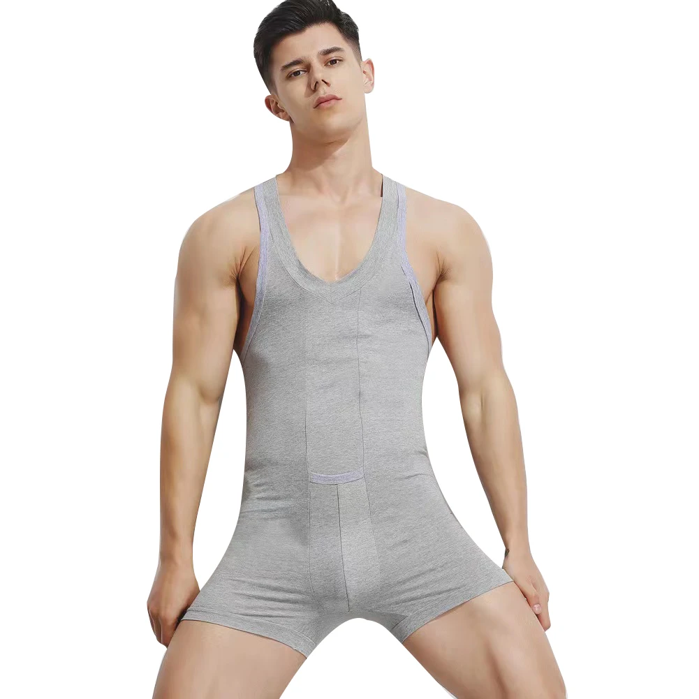 Fast Delivery Mens Sexy Underwear Plus Size Bodysuit For Mens Cotton Solid Color Gay Mens Bodysuit