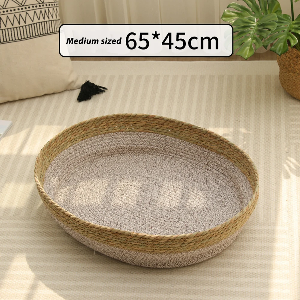 Rattan Pet House Woven Pet Sleeping Basket Beds With Plump Pillow Wicker Cat & Dog Bed