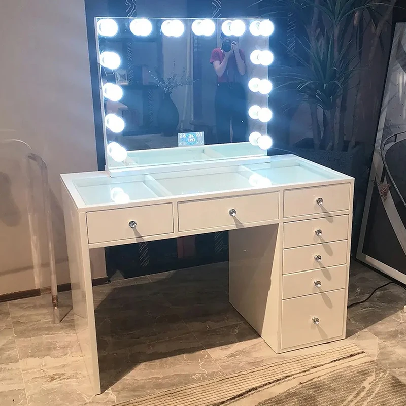 Modern White 7 Drawer Dresser Hollywood Style LED Light Bulb Dresser Mirror Makeup Table Removable Bedroom Dresser Wholesale