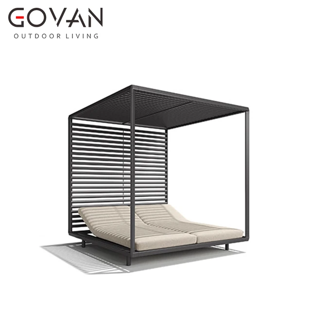 
Hotel big canopy sun bed Garden Pool Waterproof Patio brushed aluminum Double lounger Furniture Square Outdoor Daybed 