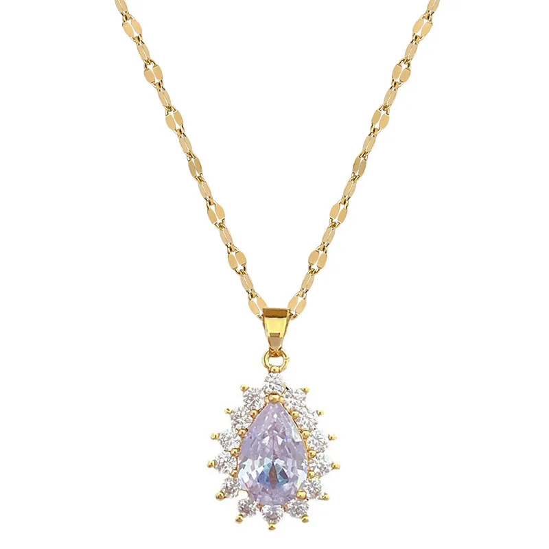 Full Diamond Water Drop Necklace Earring Set with Light Luxury Micro Inlay Personalized Temperament Banquet Earpiece Combination