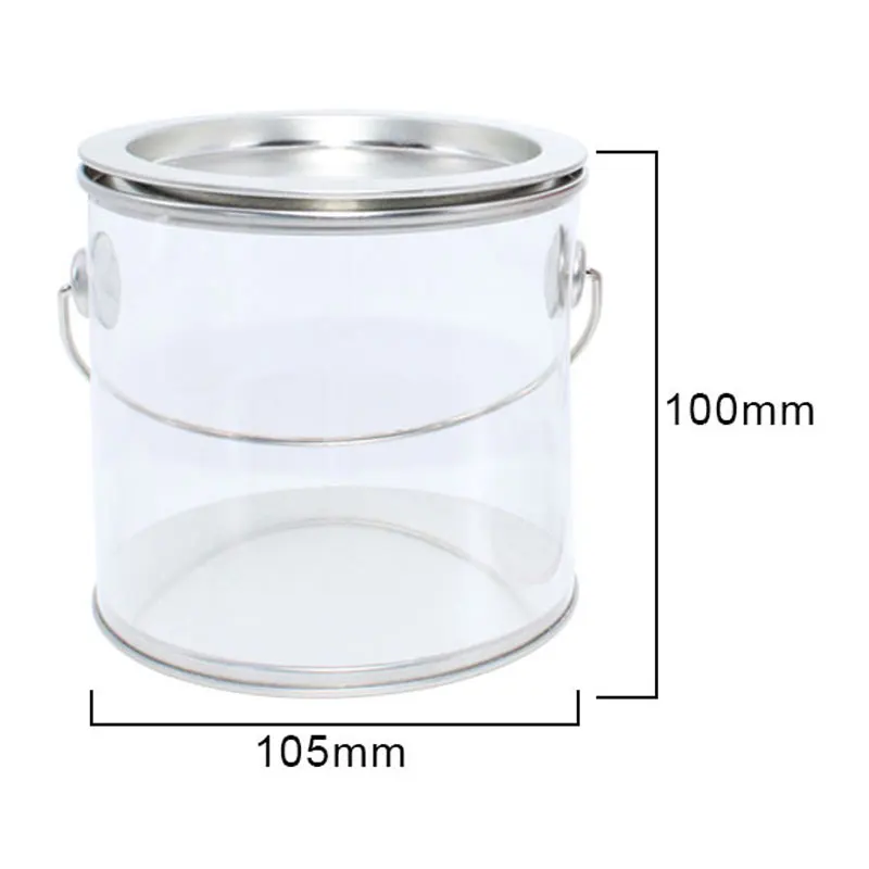 Customized Food Grade Round Empty Candy Cookie Snacks Containers Tin Buckets PET PVC Transparent Buckets With Handle