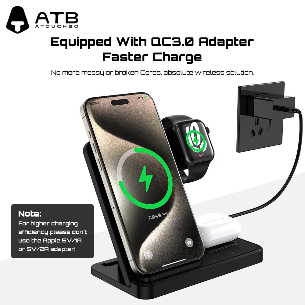 Phone Stand 3 In 1 Wireless Charger For Xiaomi Samsung iPhone 13 14 15 Pro Max Watch 15W Fast Charging Station Phone Holder