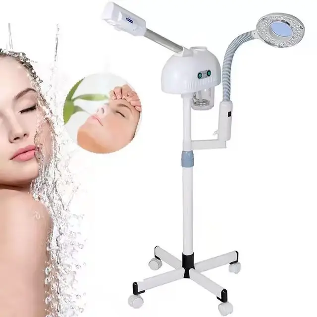 Standing Face Steam Machine Spa Professional Facial Steamer with Magnifying Light Lamp