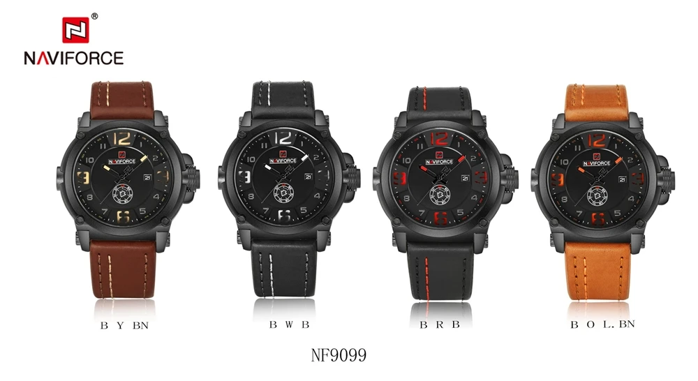 Naviforce Watch 9099 High Quality Leather Waterproof Watches Men Wrist Casual Business Quartz Wristwatches Relogio Masculino