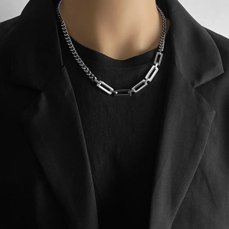 VEROMCA Hip Hop Stainless Steel Chain Couple Patchwork Necklace Clavicle Titanium  Necklace