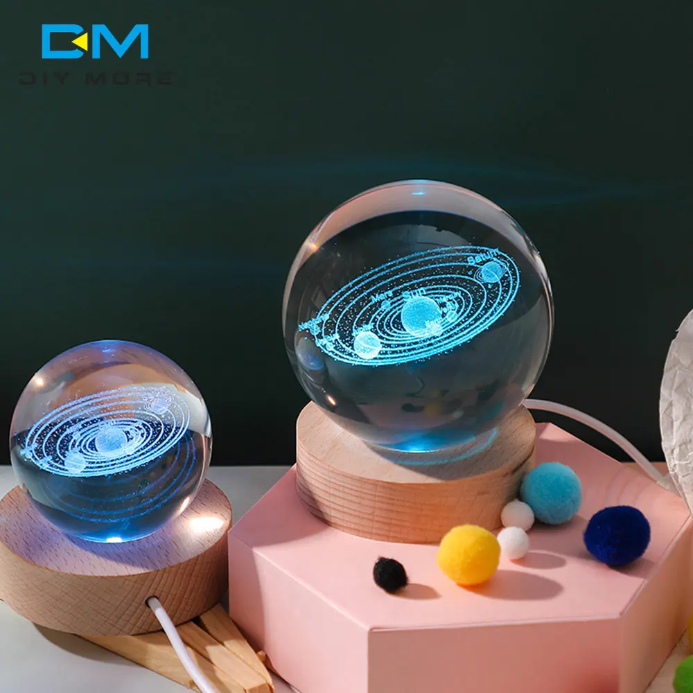 6CM 7CM Smart Home New Wood Light Base Rechargeable Wooden LED Light Rotating Display Stand Crystal Glass Resin Art
