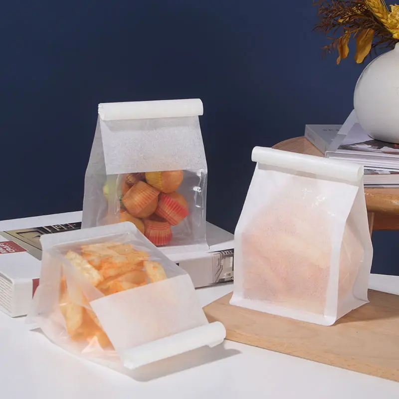 Factory Manufacturer Bakery Food Printed white Kraft Bread Packaging Paper Bags With Plastic Window