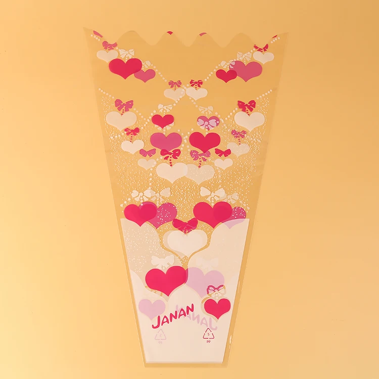 Hot Sale Heart Shape Design Bouquet Wrap clear Cellophane Printed Flower Sleeve