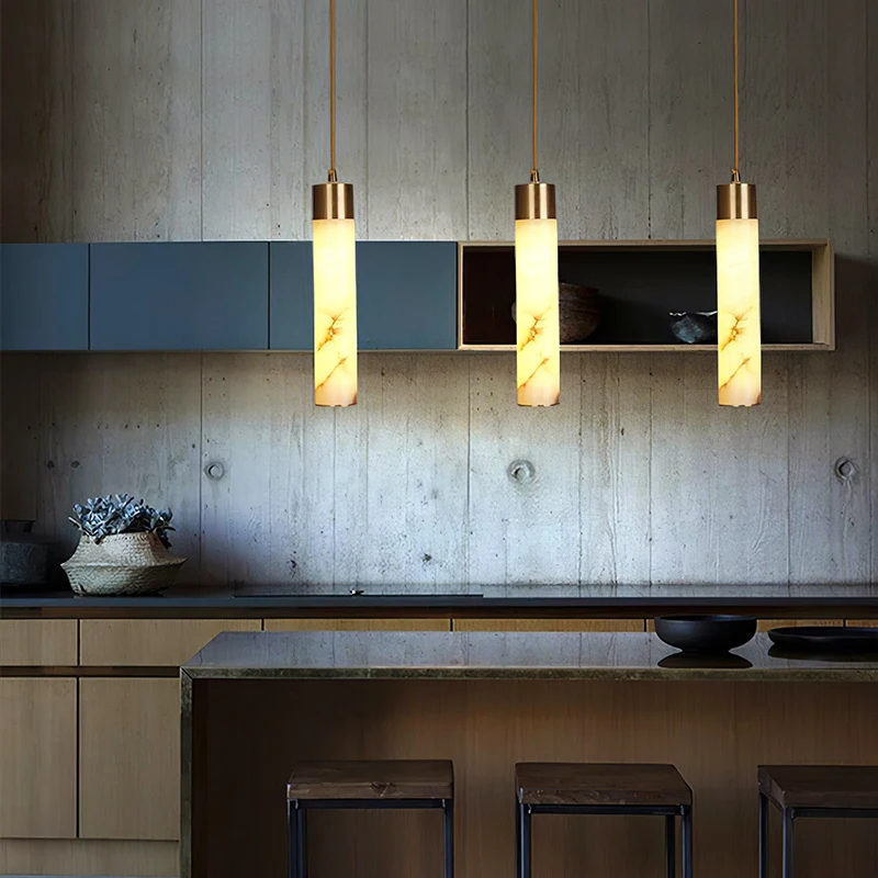 Nordic Modern Minimalist Style Interior Decoration Stairs Kitchen Island Hotel Dining Cylinder Alabaster Chandeliers Pendant