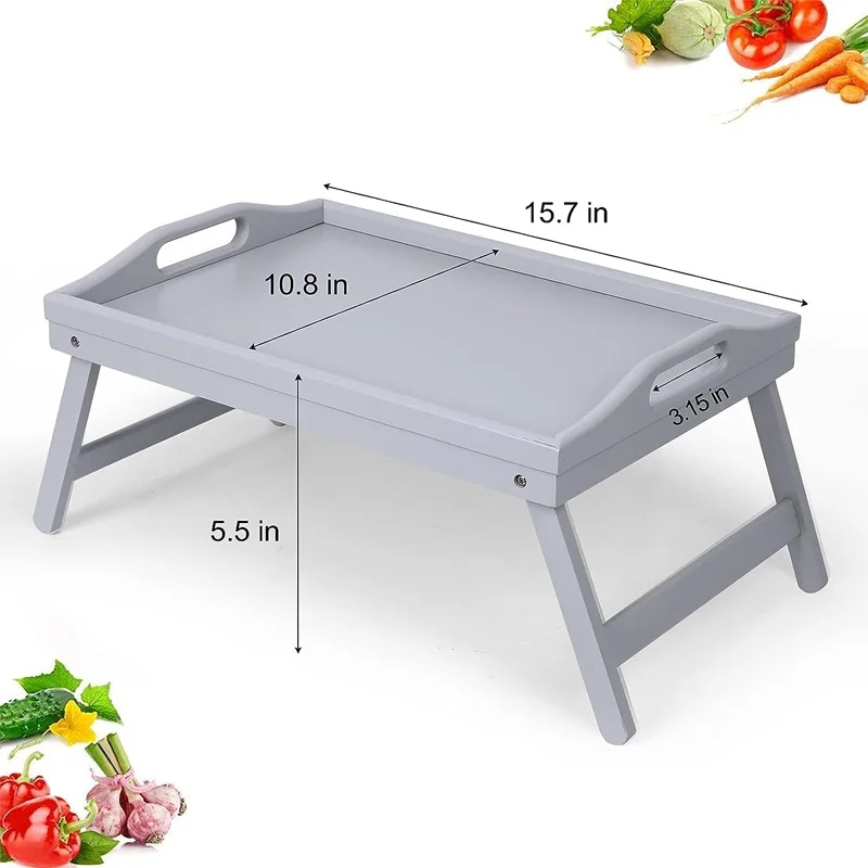Bed Tray Table Folding Legs Breakfast Food Tray Bamboo Portable Lap Desk Dinner Tea TV Wooden Serving Tray with Handles